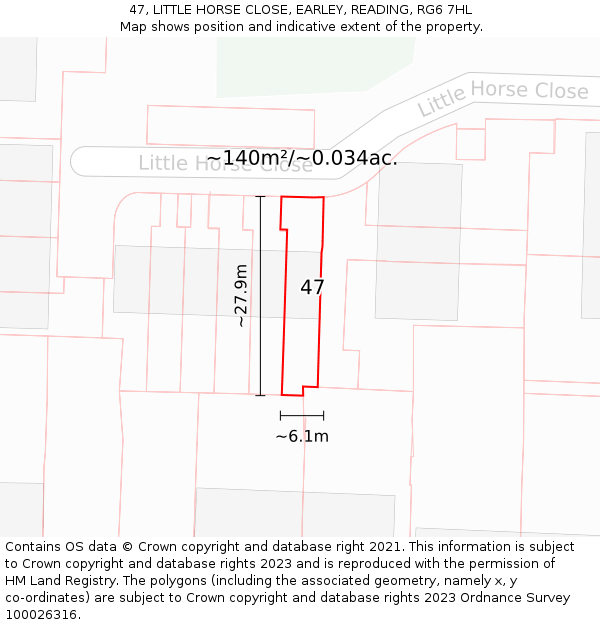 47, LITTLE HORSE CLOSE, EARLEY, READING, RG6 7HL: Plot and title map