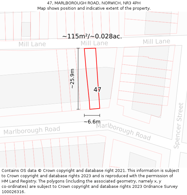 47, MARLBOROUGH ROAD, NORWICH, NR3 4PH: Plot and title map