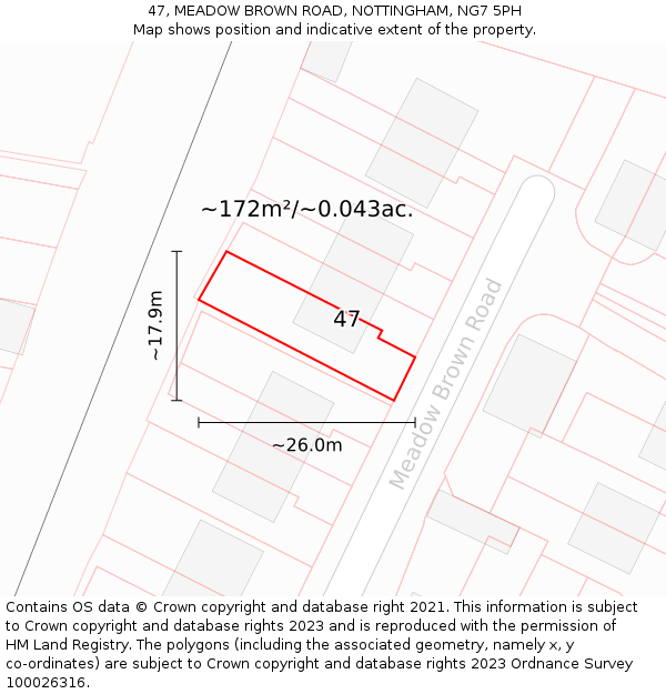 47, MEADOW BROWN ROAD, NOTTINGHAM, NG7 5PH: Plot and title map