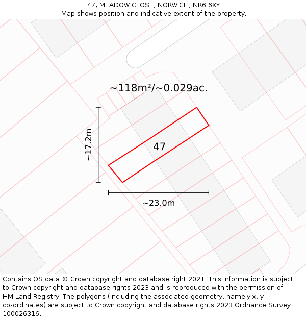 47, MEADOW CLOSE, NORWICH, NR6 6XY: Plot and title map