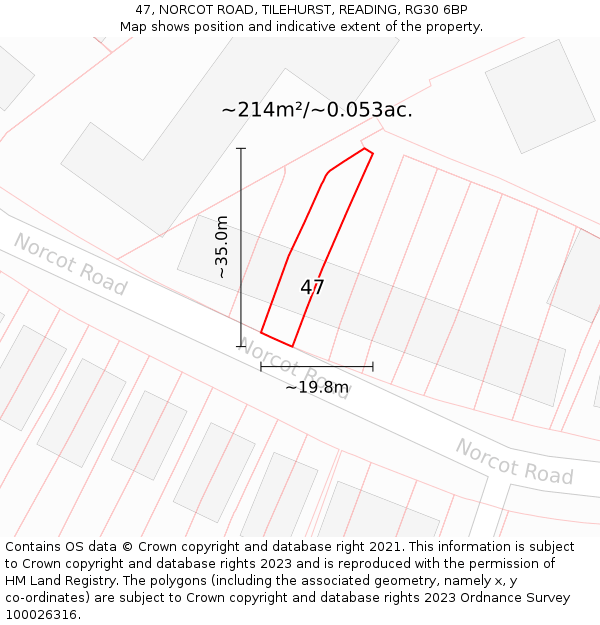 47, NORCOT ROAD, TILEHURST, READING, RG30 6BP: Plot and title map