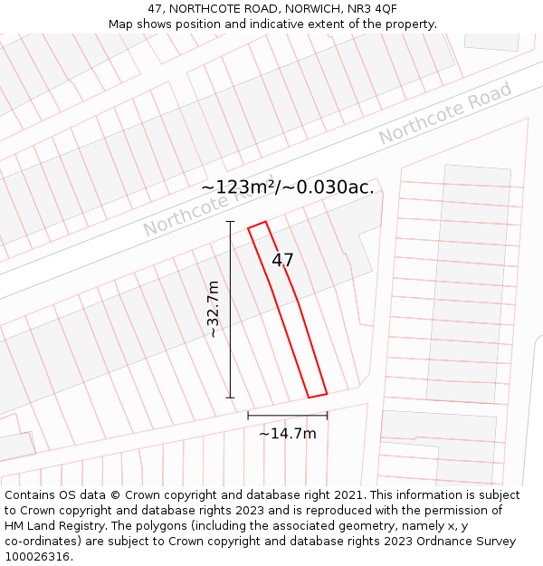 47, NORTHCOTE ROAD, NORWICH, NR3 4QF: Plot and title map