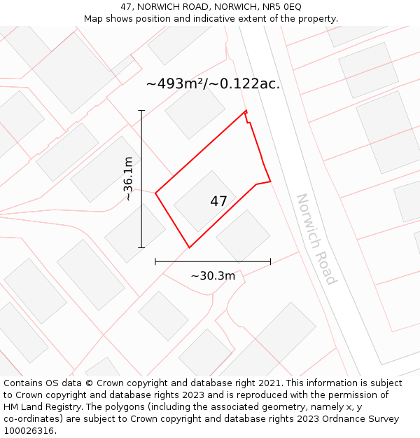 47, NORWICH ROAD, NORWICH, NR5 0EQ: Plot and title map