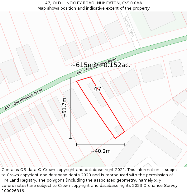 47, OLD HINCKLEY ROAD, NUNEATON, CV10 0AA: Plot and title map