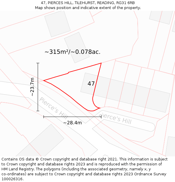 47, PIERCES HILL, TILEHURST, READING, RG31 6RB: Plot and title map