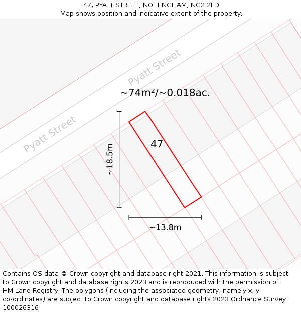 47, PYATT STREET, NOTTINGHAM, NG2 2LD: Plot and title map