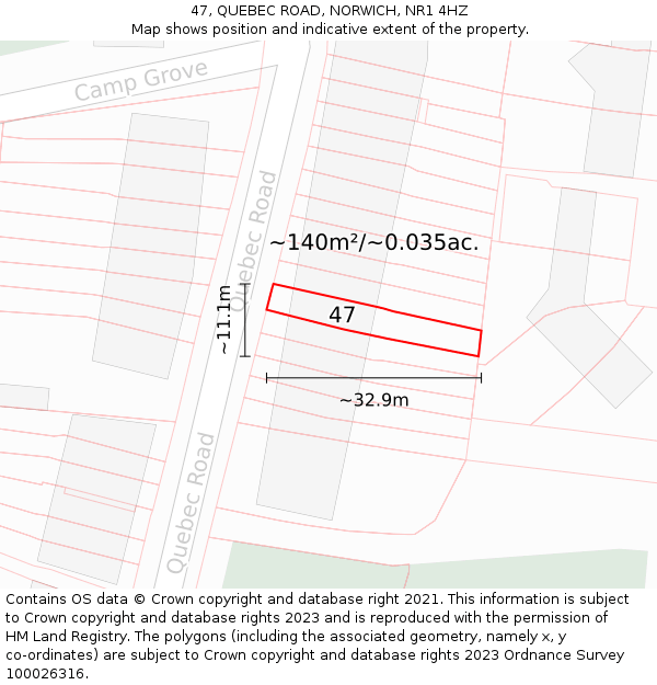 47, QUEBEC ROAD, NORWICH, NR1 4HZ: Plot and title map