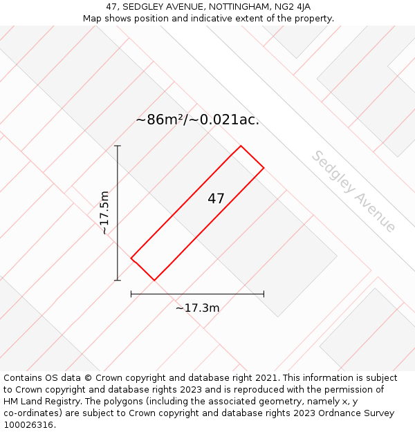 47, SEDGLEY AVENUE, NOTTINGHAM, NG2 4JA: Plot and title map