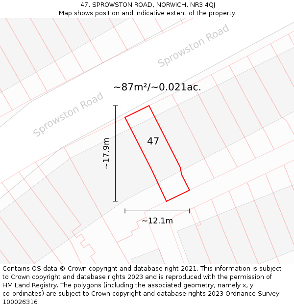 47, SPROWSTON ROAD, NORWICH, NR3 4QJ: Plot and title map