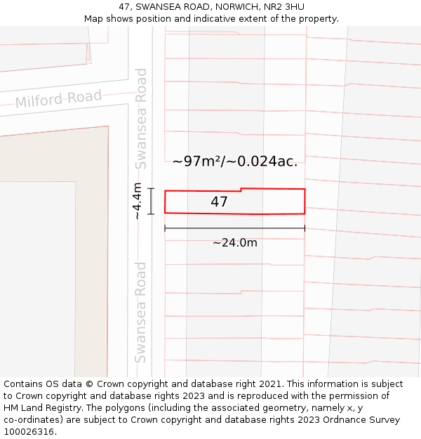 47, SWANSEA ROAD, NORWICH, NR2 3HU: Plot and title map
