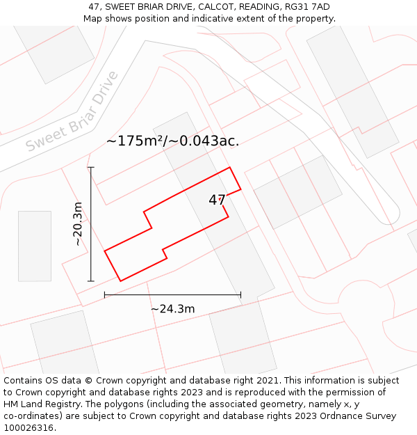 47, SWEET BRIAR DRIVE, CALCOT, READING, RG31 7AD: Plot and title map