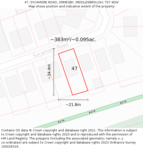 47, SYCAMORE ROAD, ORMESBY, MIDDLESBROUGH, TS7 9DW: Plot and title map