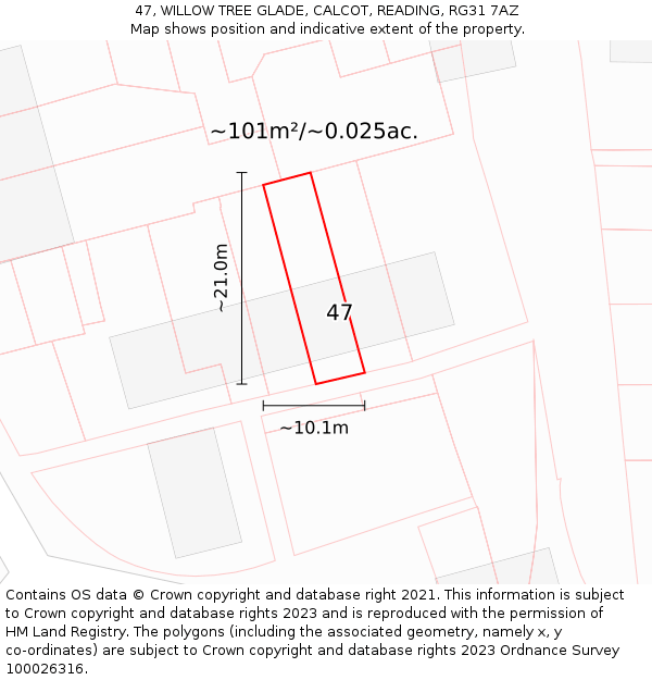 47, WILLOW TREE GLADE, CALCOT, READING, RG31 7AZ: Plot and title map