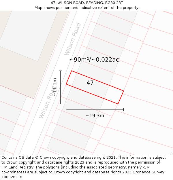47, WILSON ROAD, READING, RG30 2RT: Plot and title map