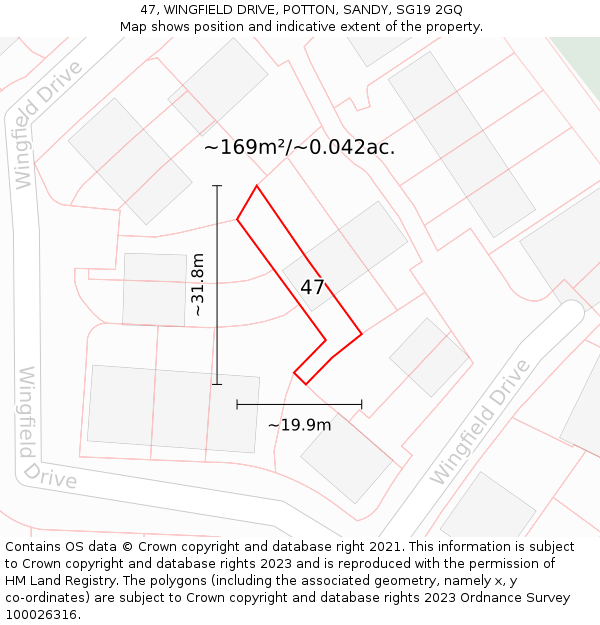47, WINGFIELD DRIVE, POTTON, SANDY, SG19 2GQ: Plot and title map