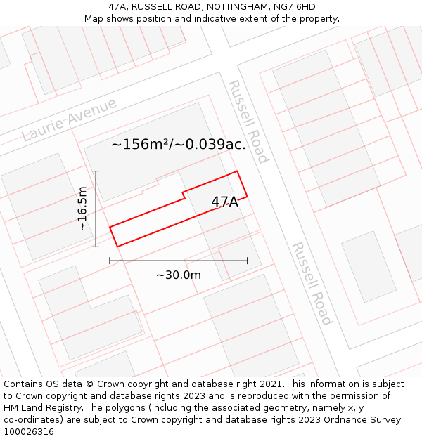 47A, RUSSELL ROAD, NOTTINGHAM, NG7 6HD: Plot and title map