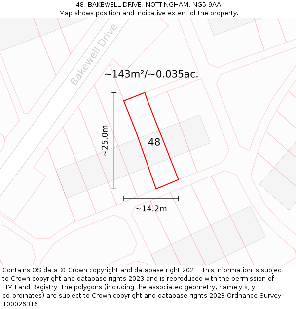 48, BAKEWELL DRIVE, NOTTINGHAM, NG5 9AA: Plot and title map