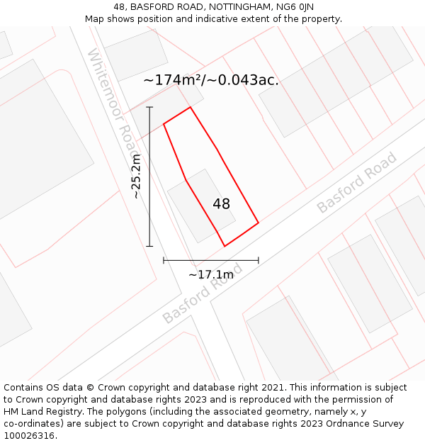 48, BASFORD ROAD, NOTTINGHAM, NG6 0JN: Plot and title map