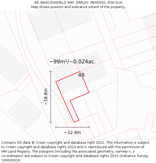 48, BEACONSFIELD WAY, EARLEY, READING, RG6 5UX: Plot and title map