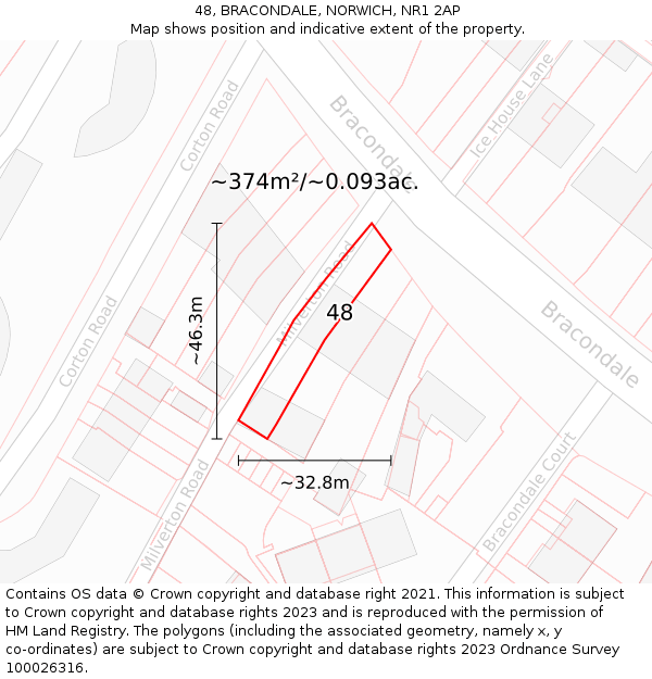 48, BRACONDALE, NORWICH, NR1 2AP: Plot and title map