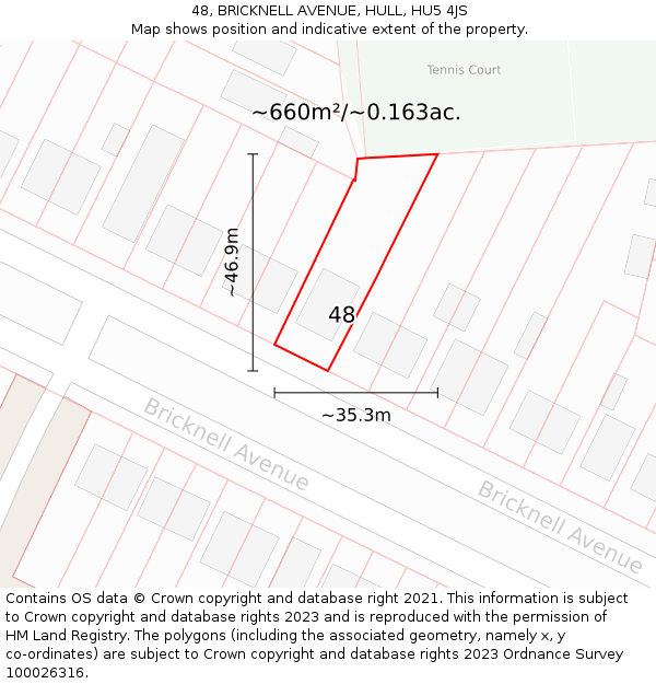 48, BRICKNELL AVENUE, HULL, HU5 4JS: Plot and title map