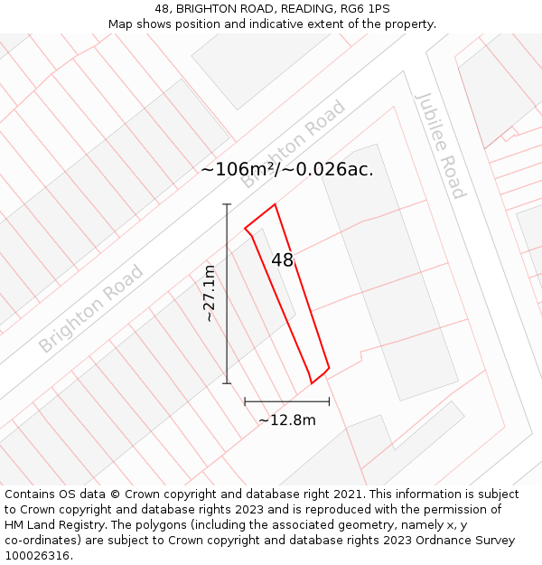 48, BRIGHTON ROAD, READING, RG6 1PS: Plot and title map