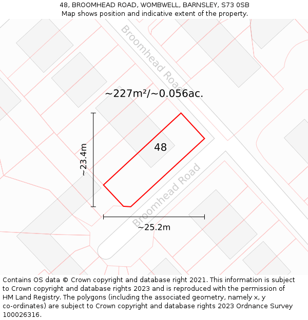 48, BROOMHEAD ROAD, WOMBWELL, BARNSLEY, S73 0SB: Plot and title map