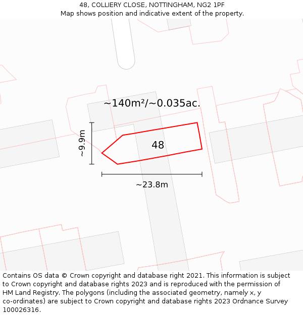 48, COLLIERY CLOSE, NOTTINGHAM, NG2 1PF: Plot and title map