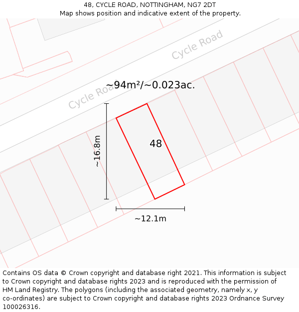48, CYCLE ROAD, NOTTINGHAM, NG7 2DT: Plot and title map