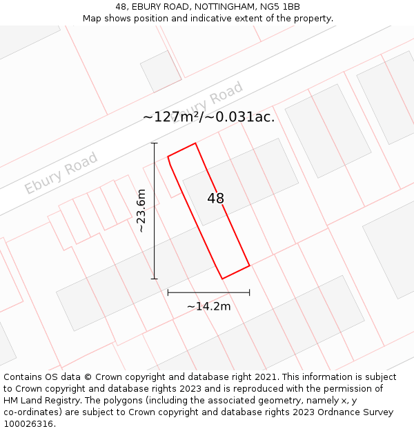 48, EBURY ROAD, NOTTINGHAM, NG5 1BB: Plot and title map