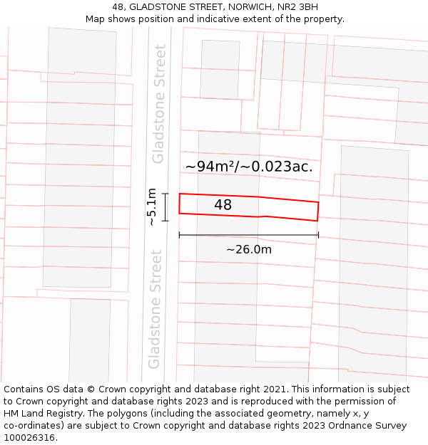 48, GLADSTONE STREET, NORWICH, NR2 3BH: Plot and title map