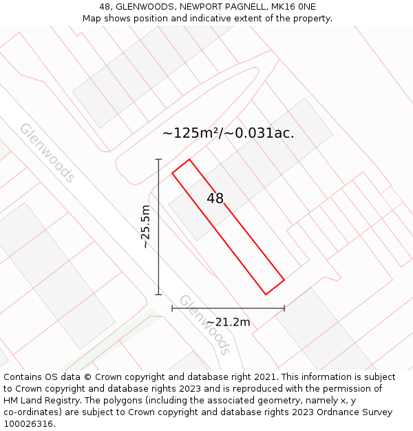 48, GLENWOODS, NEWPORT PAGNELL, MK16 0NE: Plot and title map
