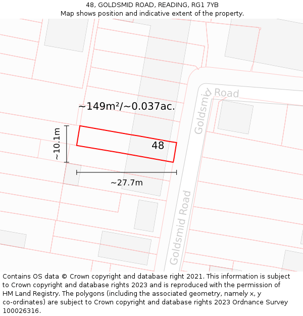 48, GOLDSMID ROAD, READING, RG1 7YB: Plot and title map
