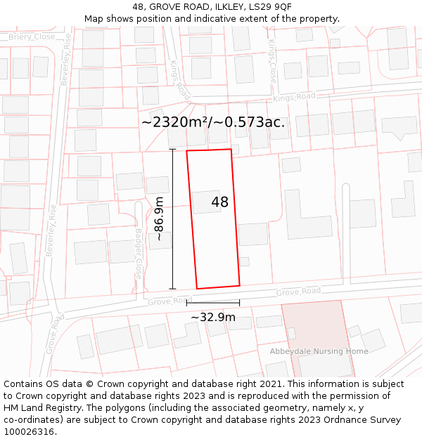 48, GROVE ROAD, ILKLEY, LS29 9QF: Plot and title map