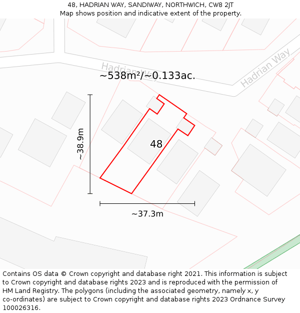 48, HADRIAN WAY, SANDIWAY, NORTHWICH, CW8 2JT: Plot and title map