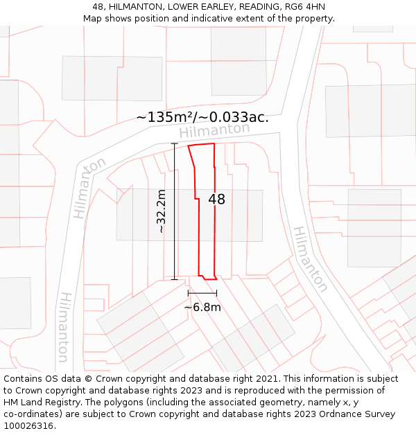 48, HILMANTON, LOWER EARLEY, READING, RG6 4HN: Plot and title map