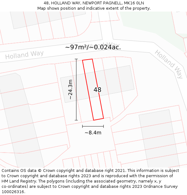 48, HOLLAND WAY, NEWPORT PAGNELL, MK16 0LN: Plot and title map