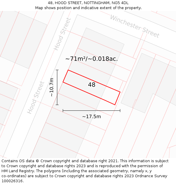 48, HOOD STREET, NOTTINGHAM, NG5 4DL: Plot and title map