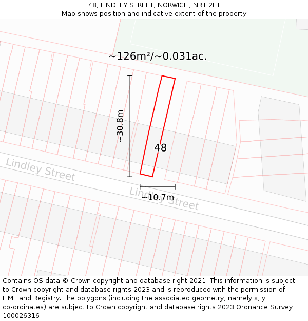 48, LINDLEY STREET, NORWICH, NR1 2HF: Plot and title map