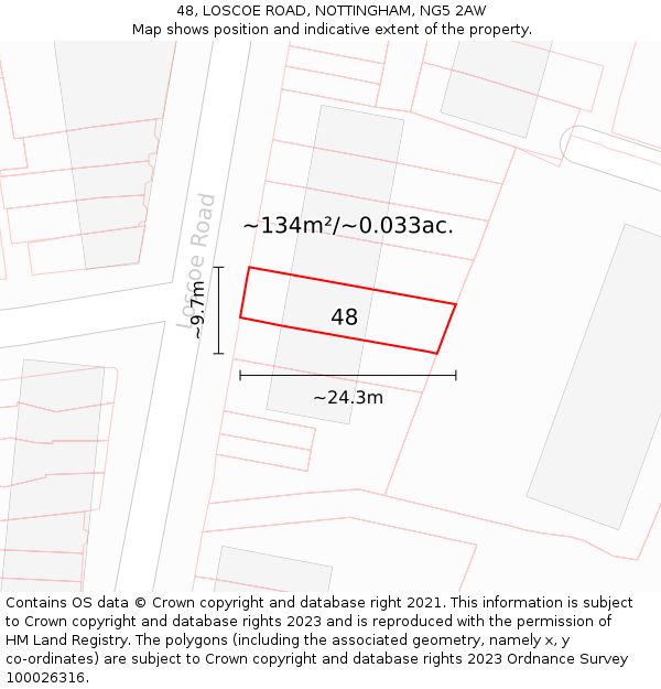 48, LOSCOE ROAD, NOTTINGHAM, NG5 2AW: Plot and title map
