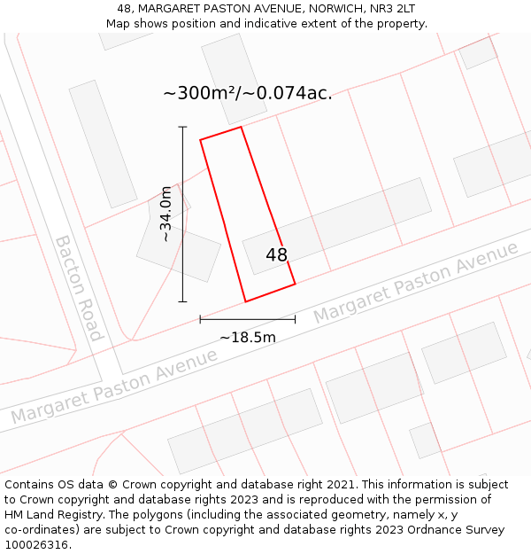 48, MARGARET PASTON AVENUE, NORWICH, NR3 2LT: Plot and title map