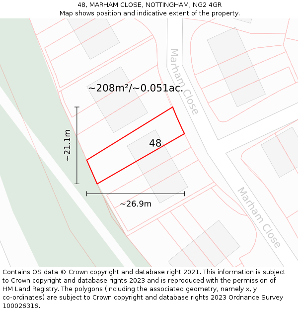 48, MARHAM CLOSE, NOTTINGHAM, NG2 4GR: Plot and title map