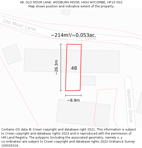 48, OLD MOOR LANE, WOOBURN MOOR, HIGH WYCOMBE, HP10 0SZ: Plot and title map