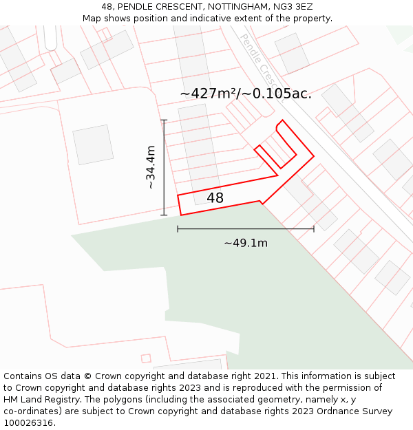 48, PENDLE CRESCENT, NOTTINGHAM, NG3 3EZ: Plot and title map