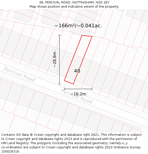 48, PERCIVAL ROAD, NOTTINGHAM, NG5 2EY: Plot and title map