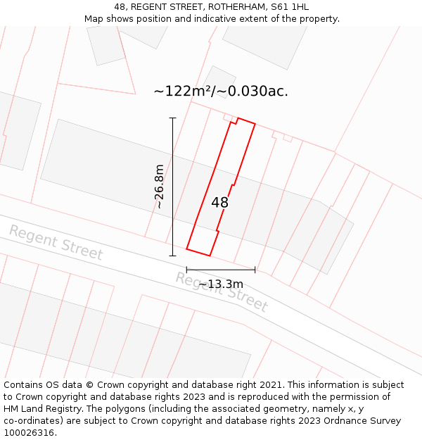 48, REGENT STREET, ROTHERHAM, S61 1HL: Plot and title map