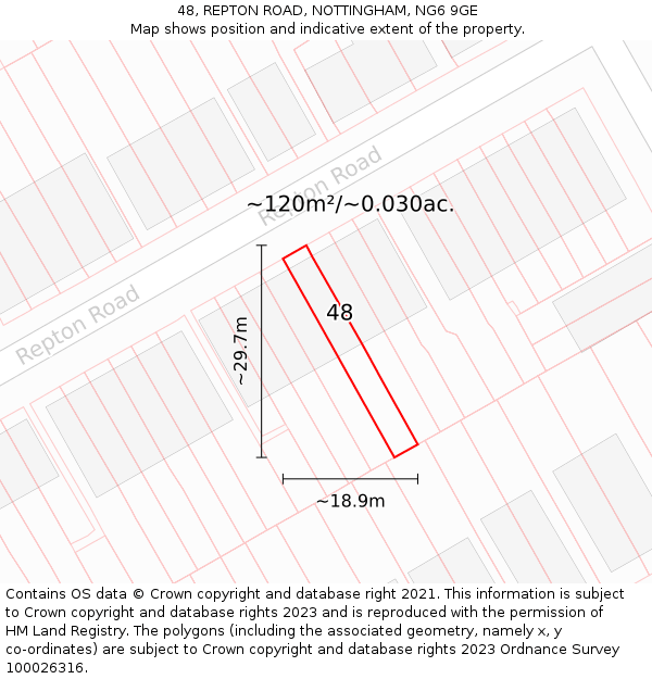 48, REPTON ROAD, NOTTINGHAM, NG6 9GE: Plot and title map