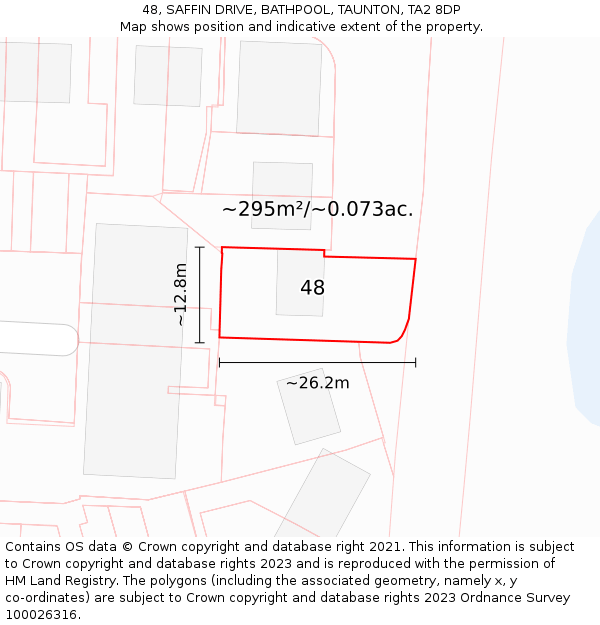 48, SAFFIN DRIVE, BATHPOOL, TAUNTON, TA2 8DP: Plot and title map