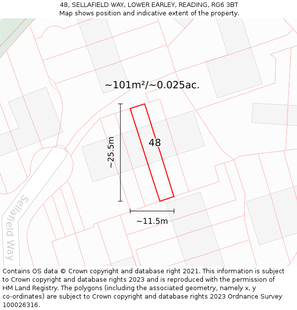 48, SELLAFIELD WAY, LOWER EARLEY, READING, RG6 3BT: Plot and title map