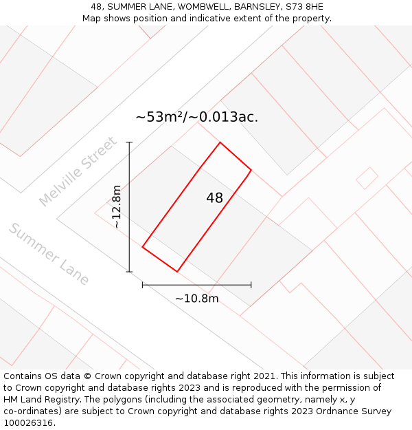 48, SUMMER LANE, WOMBWELL, BARNSLEY, S73 8HE: Plot and title map